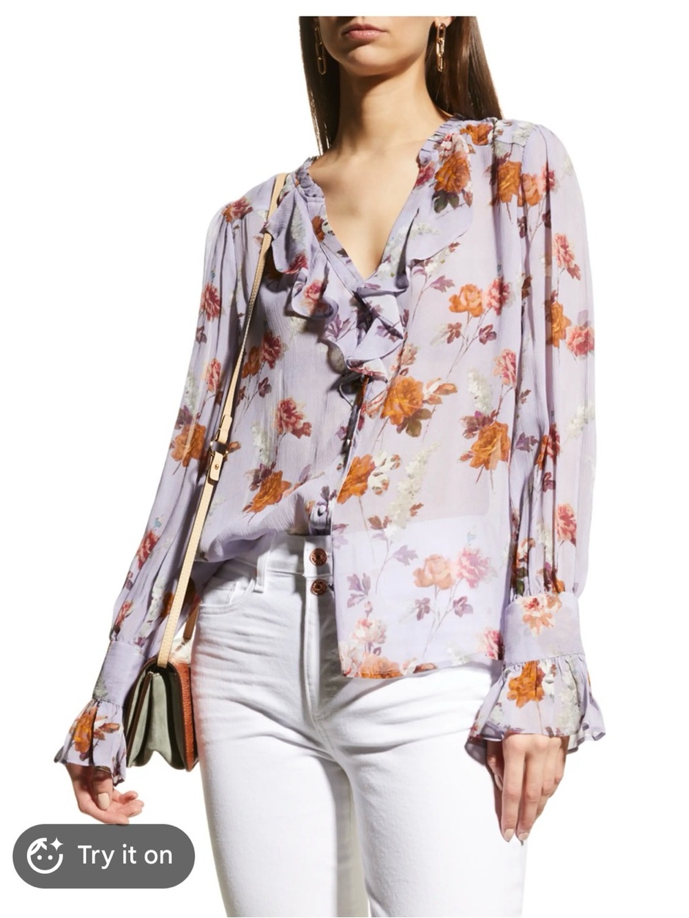 Paige Arianne Silk Floral Button Down Blouse Ruffle Long Sleeve Vneck Sheer